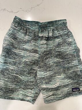 Patagonia Mint & Black Wave-Pattern Swim Shorts